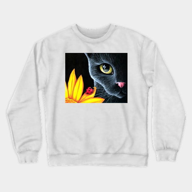 Black Cat with ladybug 510 Crewneck Sweatshirt by artbylucie